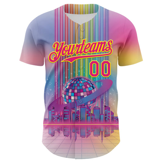 Custom Pink Hot Pink-Light Yellow 3D Pattern Design Rave Psychedelic Neon Music Disco Authentic Baseball Jersey - Sky-Custom