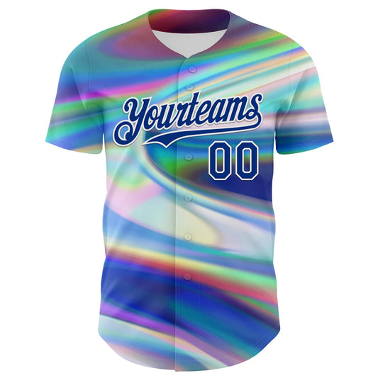 Custom White Royal 3D Pattern Design Rave Psychedelic Holographic Vaporwave Style Authentic Baseball Jersey - Sky-Custom