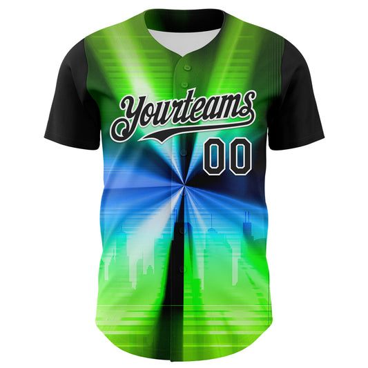 Custom Black White 3D Pattern Design Rave Psychedelic Aurora Authentic Baseball Jersey - Sky-Custom