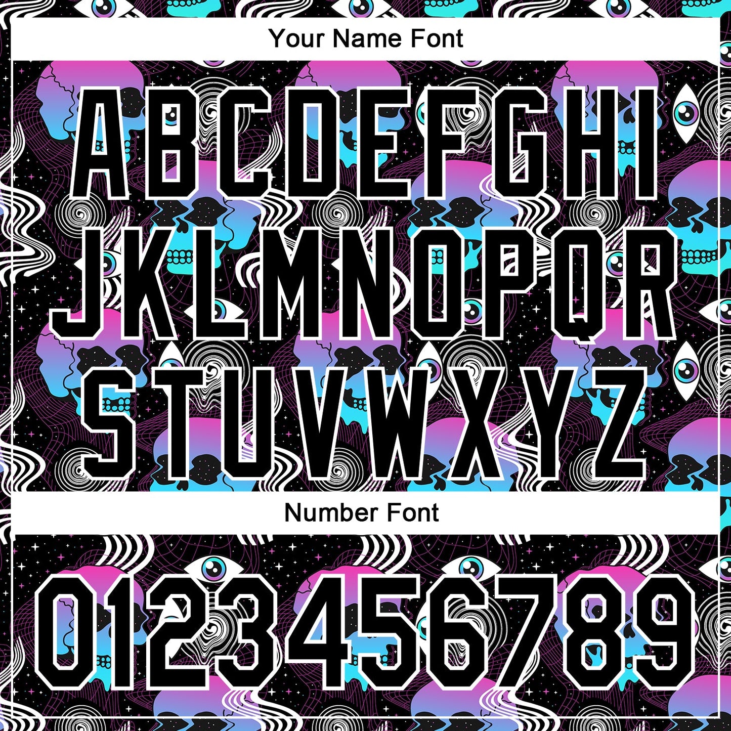 Custom Black White 3D Pattern Design Rave Psychedelic Skull Authentic Baseball Jersey - Sky-Custom