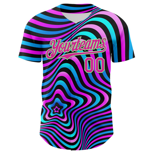 Custom Black Deep Pink-Pea Green 3D Pattern Design Rave Psychedelic Fluid Art Authentic Baseball Jersey - Sky-Custom