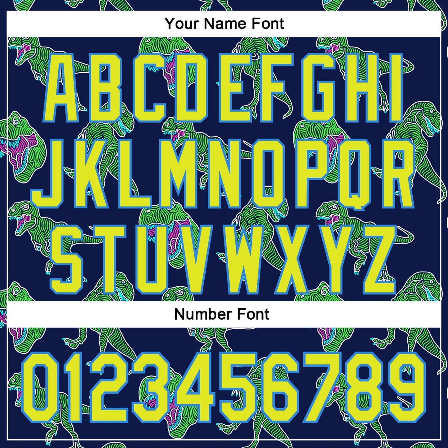 Custom Navy Neon Yellow-Electric Blue 3D Pattern Design Rave Psychedelic Neon Dinosaur Authentic Baseball Jersey - Sky-Custom