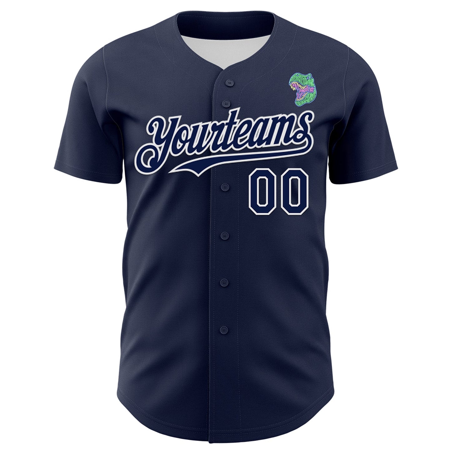 Custom Navy White 3D Pattern Design Rave Psychedelic Neon Dinosaur Authentic Baseball Jersey - Sky-Custom