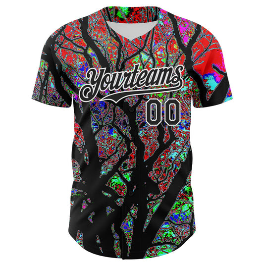 Custom Black White 3D Pattern Design Rave Psychedelic Tree Authentic Baseball Jersey - Sky-Custom