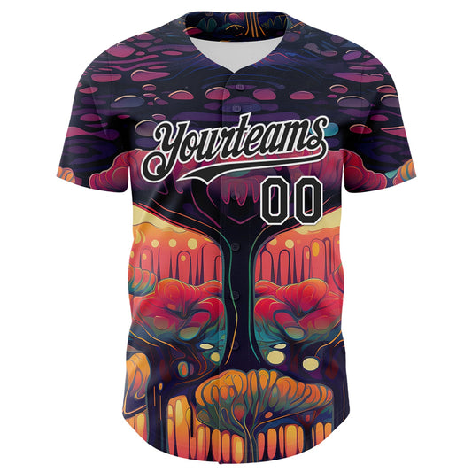 Custom Black White 3D Pattern Design Rave Psychedelic Forest Authentic Baseball Jersey - Sky-Custom