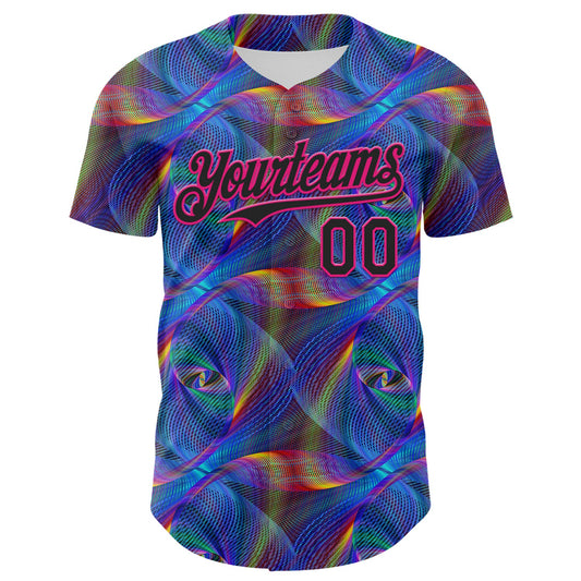 Custom Black Hot Pink 3D Pattern Design Rave Psychedelic Fractal Style Authentic Baseball Jersey - Sky-Custom
