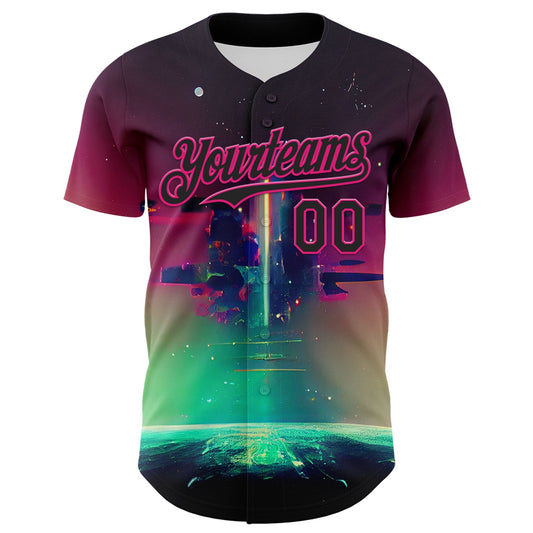 Custom Black Hot Pink 3D Pattern Design Rave Psychedelic Universe Authentic Baseball Jersey - Sky-Custom