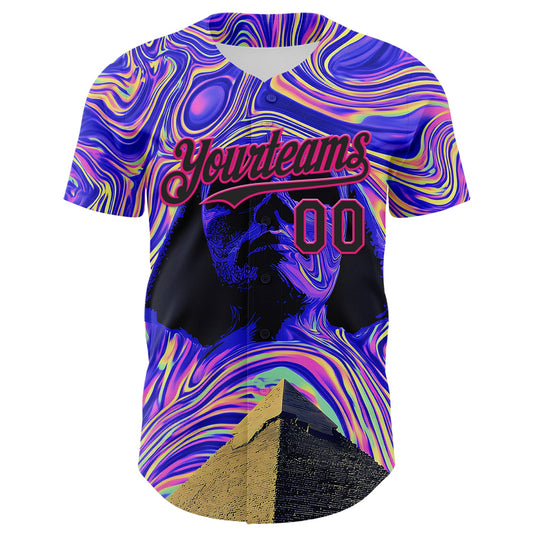 Custom Purple Black-Hot Pink 3D Pattern Design Rave Psychedelic Fluid Art Pyramid Authentic Baseball Jersey - Sky-Custom