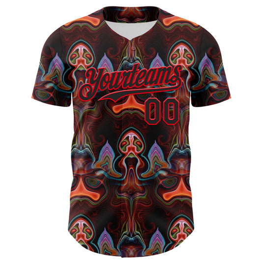 Custom Brown Black-Fire Red 3D Pattern Design Rave Psychedelic Fluid Art Authentic Baseball Jersey - Sky-Custom