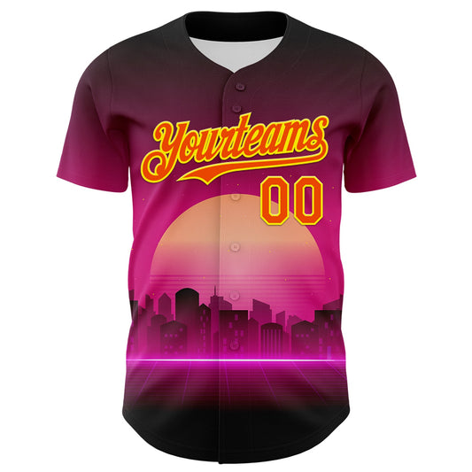 Custom Purple Orange-Light Yellow 3D Pattern Design Rave Psychedelic Futuristic Music Authentic Baseball Jersey - Sky-Custom