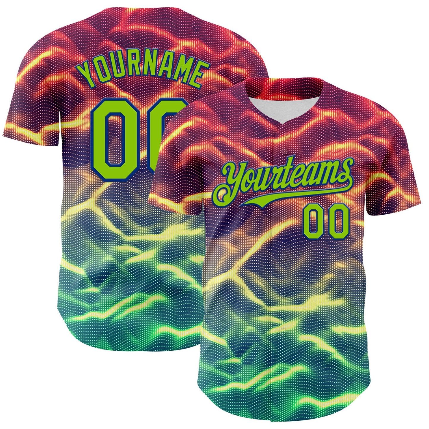 Custom Black Neon Green-Royal 3D Pattern Design Rave Psychedelic Tiny Spot Authentic Baseball Jersey - Sky-Custom