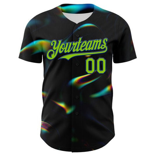 Custom Black Neon Green-Royal 3D Pattern Design Rave Psychedelic Holographic Vaporwave Style Authentic Baseball Jersey - Sky-Custom