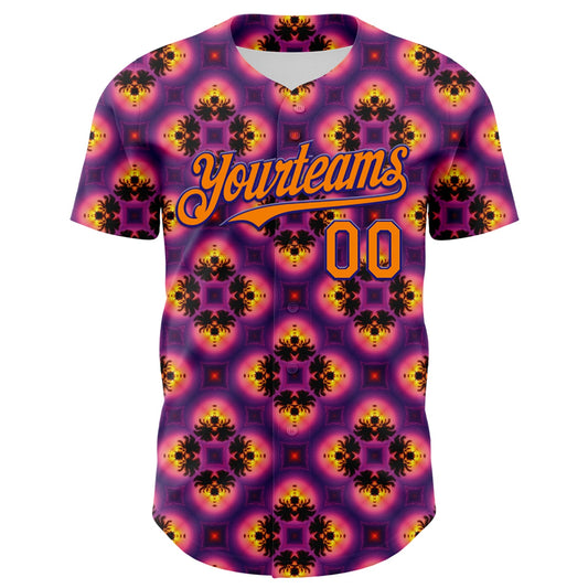 Custom Purple Bay Orange-Dark Purple 3D Pattern Design Rave Psychedelic Flower Authentic Baseball Jersey - Sky-Custom