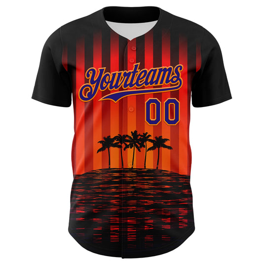 Custom Black Dark Purple-Bay Orange 3D Pattern Design Rave Psychedelic Tropical Palm Tree Authentic Baseball Jersey - Sky-Custom