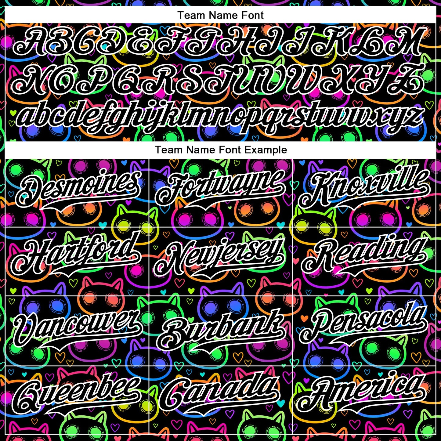Custom Black White 3D Pattern Design Rave Psychedelic Neon Cartoon Cat Authentic Baseball Jersey - Sky-Custom
