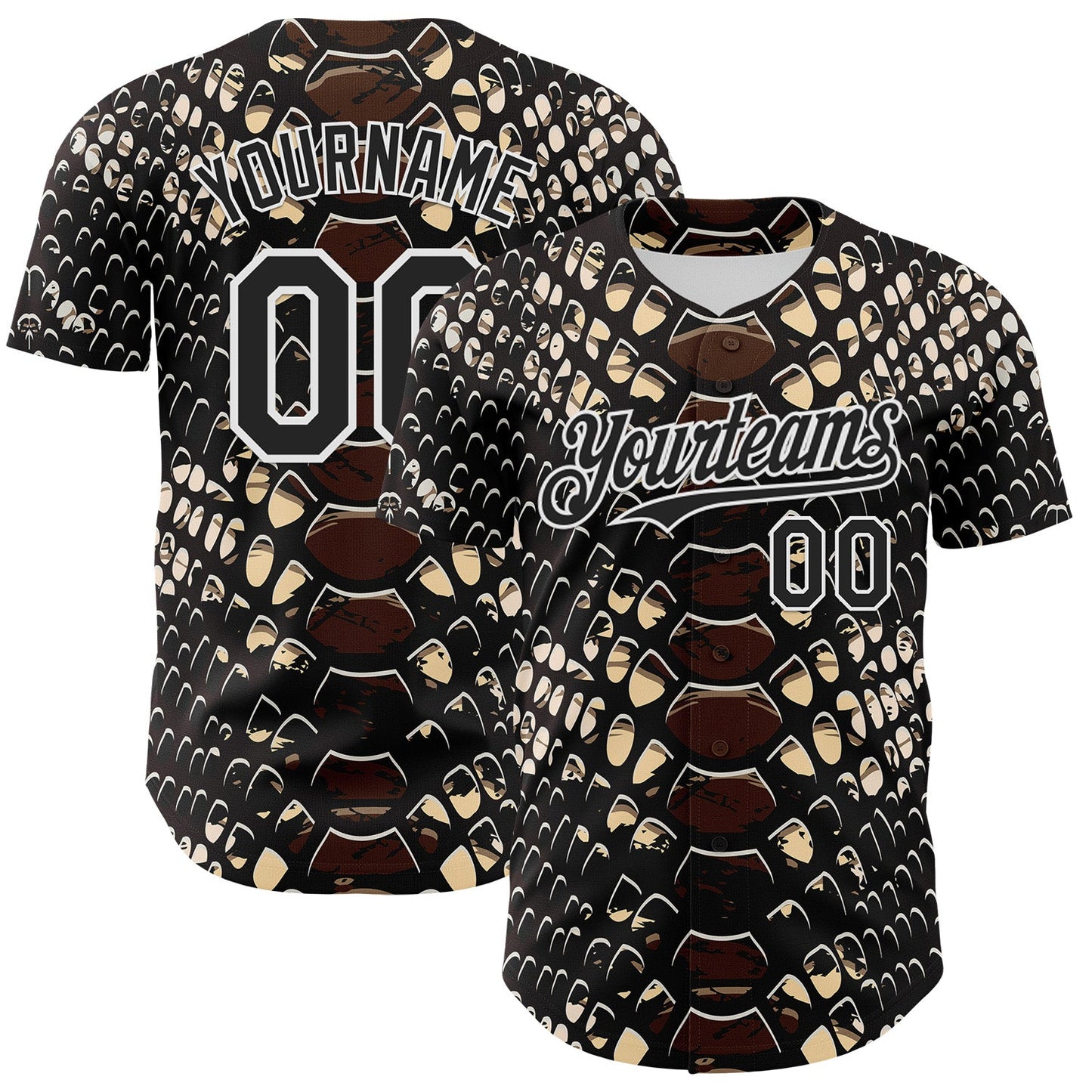 Custom Black White 3D Pattern Design Rave Psychedelic Snakeskin Authentic Baseball Jersey - Sky-Custom