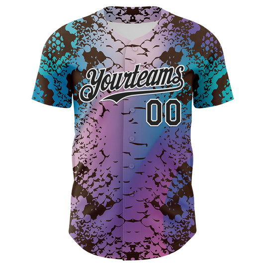 Custom Pink Black-White 3D Pattern Design Rave Psychedelic Snakeskin Authentic Baseball Jersey - Sky-Custom