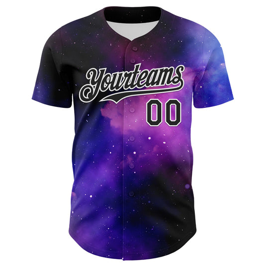 Custom Black White 3D Pattern Design Rave Psychedelic Space Galaxy Star Authentic Baseball Jersey - Sky-Custom