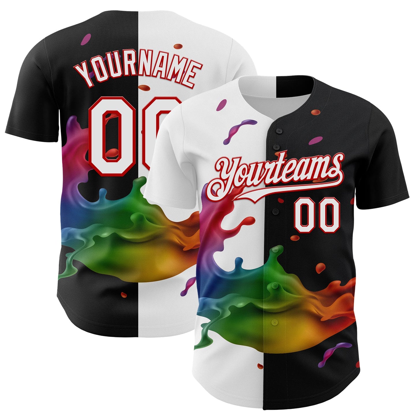 Custom Black White-Red 3D Pattern Design Liquid Splatter Authentic Baseball Jersey - Sky-Custom