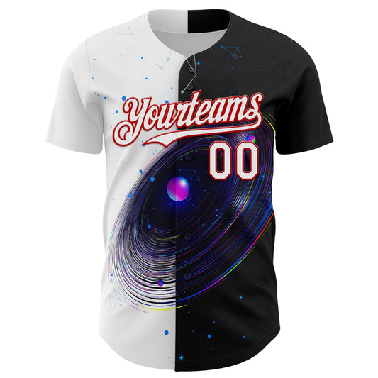Custom Black White-Red 3D Pattern Design Space Galaxy Star Authentic Baseball Jersey - Sky-Custom