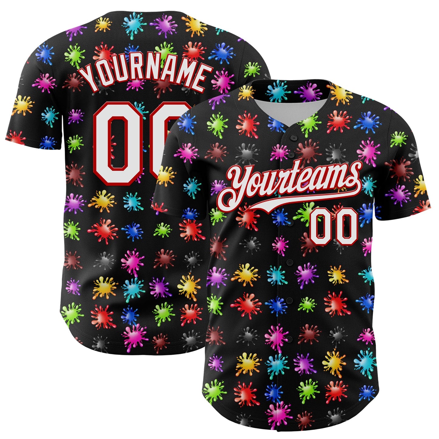 Custom Black White-Red 3D Pattern Design Splash Authentic Baseball Jersey - Sky-Custom