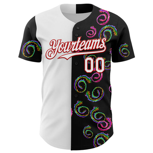 Custom Black White-Red 3D Pattern Design Liquid Splatter Authentic Baseball Jersey - Sky-Custom