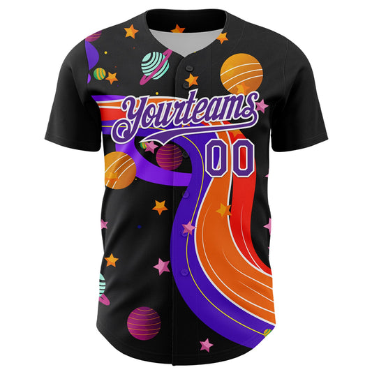 Custom Black Purple-White 3D Pattern Design Space Galaxy Star Authentic Baseball Jersey - Sky-Custom