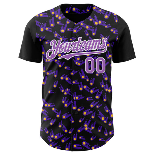 Custom Black Medium Purple-White 3D Pattern Design Galaxy Star Meteor Authentic Baseball Jersey - Sky-Custom