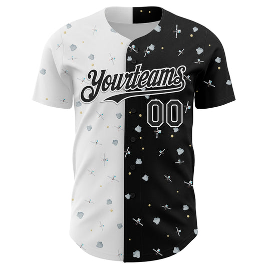 Custom Black White 3D Pattern Design Space Satellite Authentic Baseball Jersey - Sky-Custom