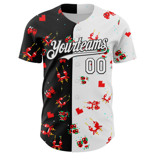 Custom Black White 3D Pattern Design Retro Pixel Arcade Game Authentic Baseball Jersey - Sky-Custom