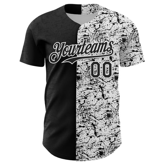 Custom White Black 3D Pattern Design Graffiti Splash Ink Authentic Baseball Jersey - Sky-Custom