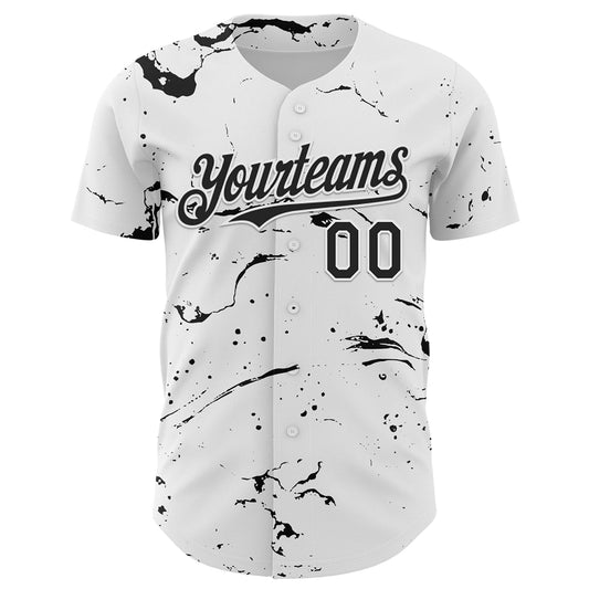 Custom White Black 3D Pattern Design Graffiti Splash Ink Authentic Baseball Jersey - Sky-Custom
