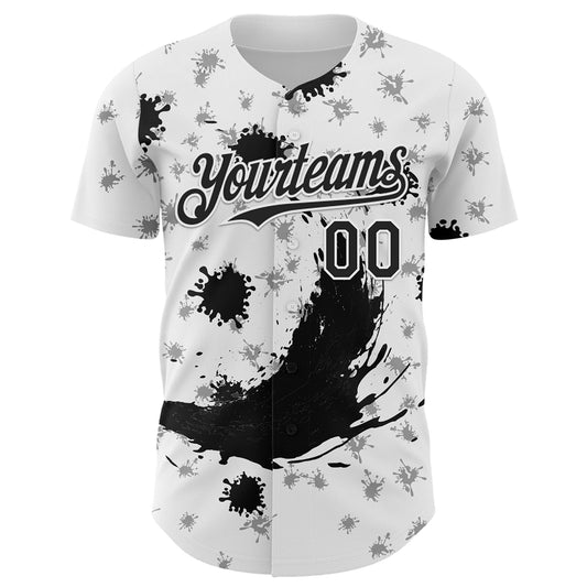 Custom White Black 3D Pattern Design Graffiti Splash Ink Authentic Baseball Jersey - Sky-Custom