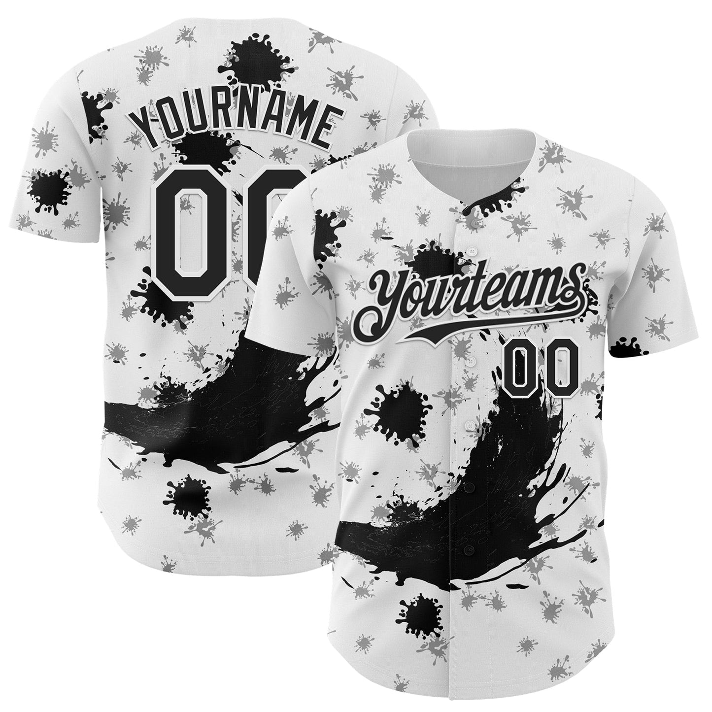 Custom White Black 3D Pattern Design Graffiti Splash Ink Authentic Baseball Jersey - Sky-Custom