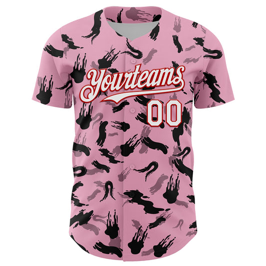 Custom Light Pink White-Red 3D Pattern Design Graffiti Ink Brush Stroke Authentic Baseball Jersey - Sky-Custom