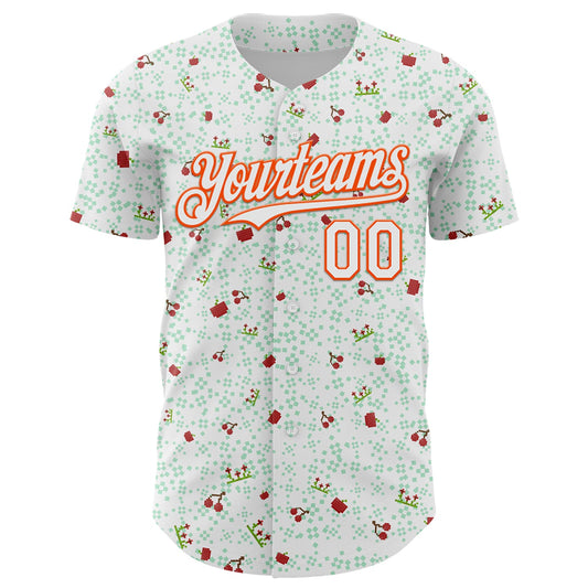 Custom White Orange 3D Pattern Design Retro Pixel Arcade Game Authentic Baseball Jersey - Sky-Custom
