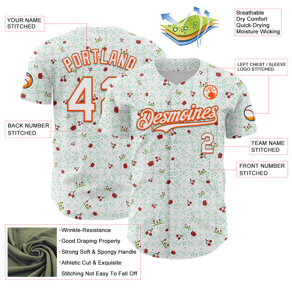 Custom White Orange 3D Pattern Design Retro Pixel Arcade Game Authentic Baseball Jersey - Sky-Custom