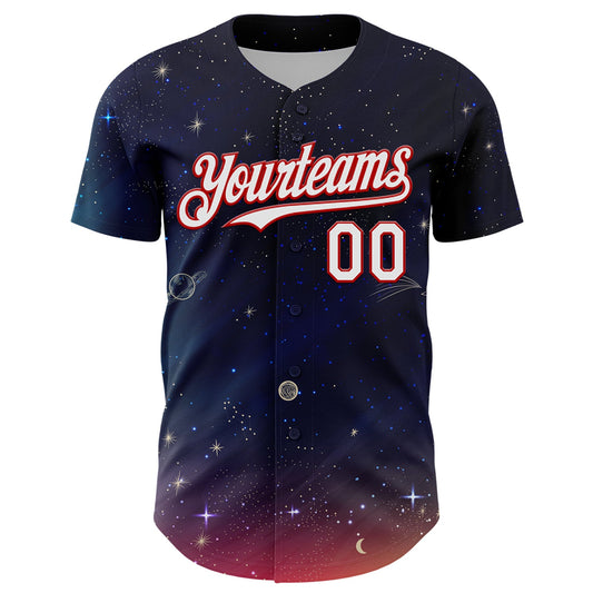 Custom Navy White-Red 3D Pattern Design Space Galaxy Star Authentic Baseball Jersey - Sky-Custom