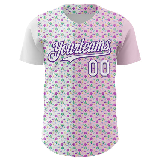 Custom Light Pink White-Purple 3D Pattern Design Pixel Universe Authentic Baseball Jersey - Sky-Custom