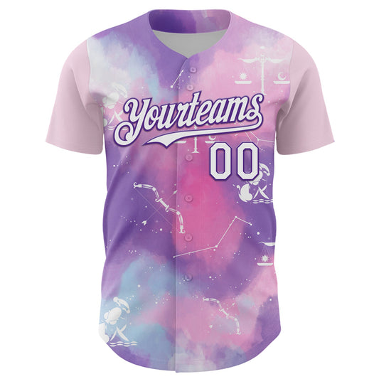 Custom Purple White 3D Pattern Design Constellation Space Galaxy Star Authentic Baseball Jersey - Sky-Custom