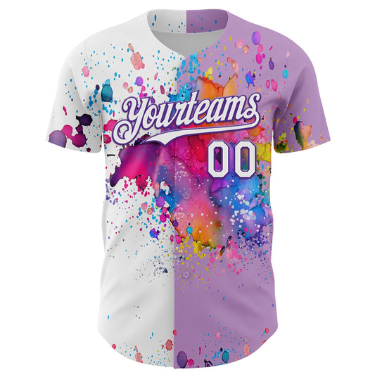 Custom Light Purple White-Purple 3D Pattern Design Graffiti Splash Authentic Baseball Jersey - Sky-Custom