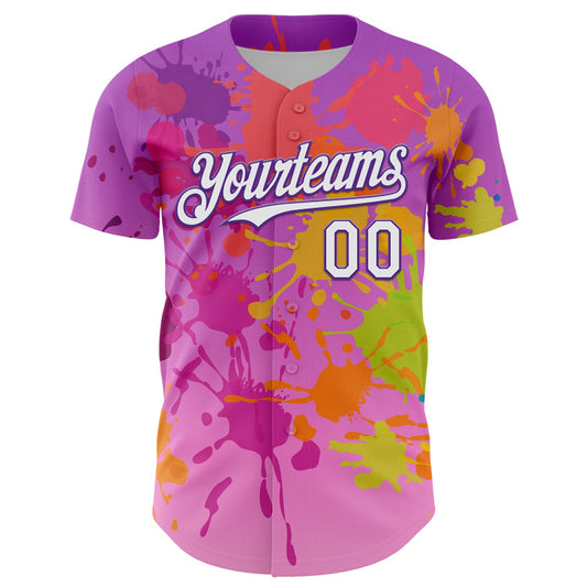 Custom Purple White 3D Pattern Design Graffiti Splash Authentic Baseball Jersey - Sky-Custom