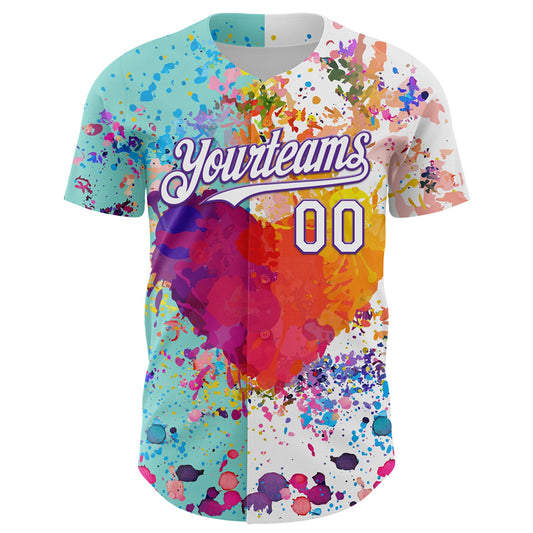 Custom White Ice Blue-Purple 3D Pattern Design Graffiti Splash Authentic Baseball Jersey - Sky-Custom