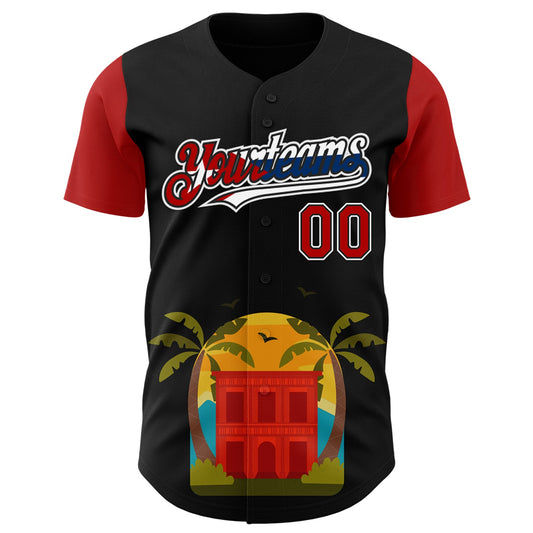 Custom Black Red White-Cuban Flag 3D Cuba Authentic Baseball Jersey - Sky-Custom