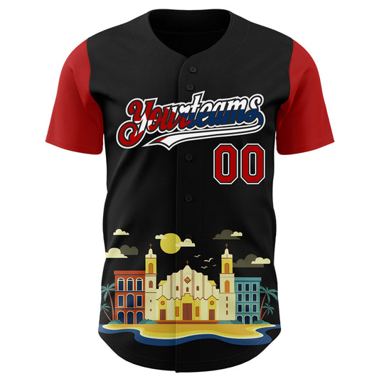 Custom Black Red White-Cuban Flag 3D Cuba Santiago Authentic Baseball Jersey - Sky-Custom