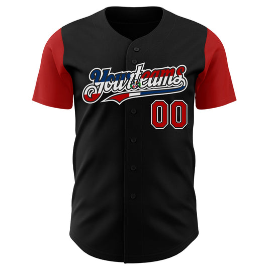 Custom Black Red White-Dominican Republic Flag 3D Dominican Republic Authentic Baseball Jersey - Sky-Custom