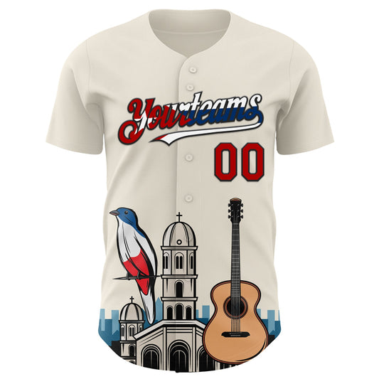 Custom Cream Red Black-Cuban Flag 3D Cuba Santiago Authentic Baseball Jersey - Sky-Custom