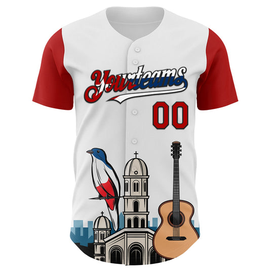Custom White Red Black-Cuban Flag 3D Cuba Santiago Authentic Baseball Jersey - Sky-Custom