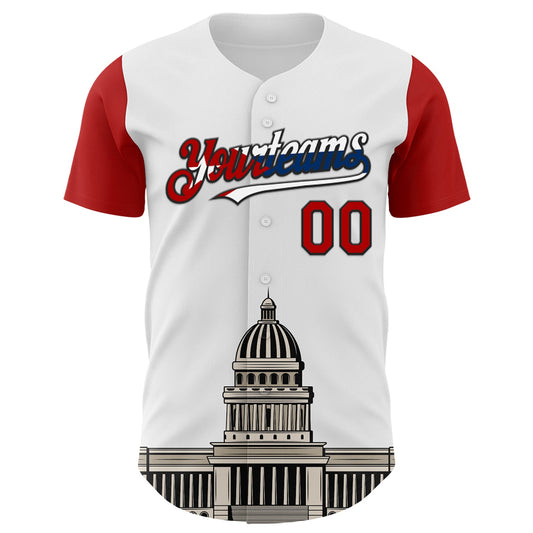 Custom White Red Black-Cuban Flag 3D Cuba Havana Authentic Baseball Jersey - Sky-Custom