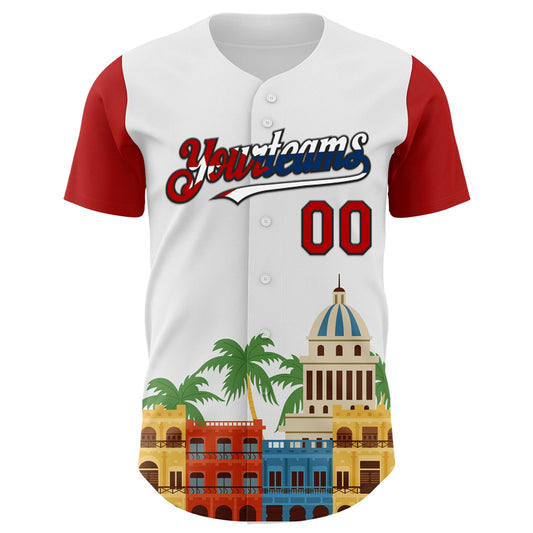 Custom White Red Black-Cuban Flag 3D Cuba Havana Authentic Baseball Jersey - Sky-Custom